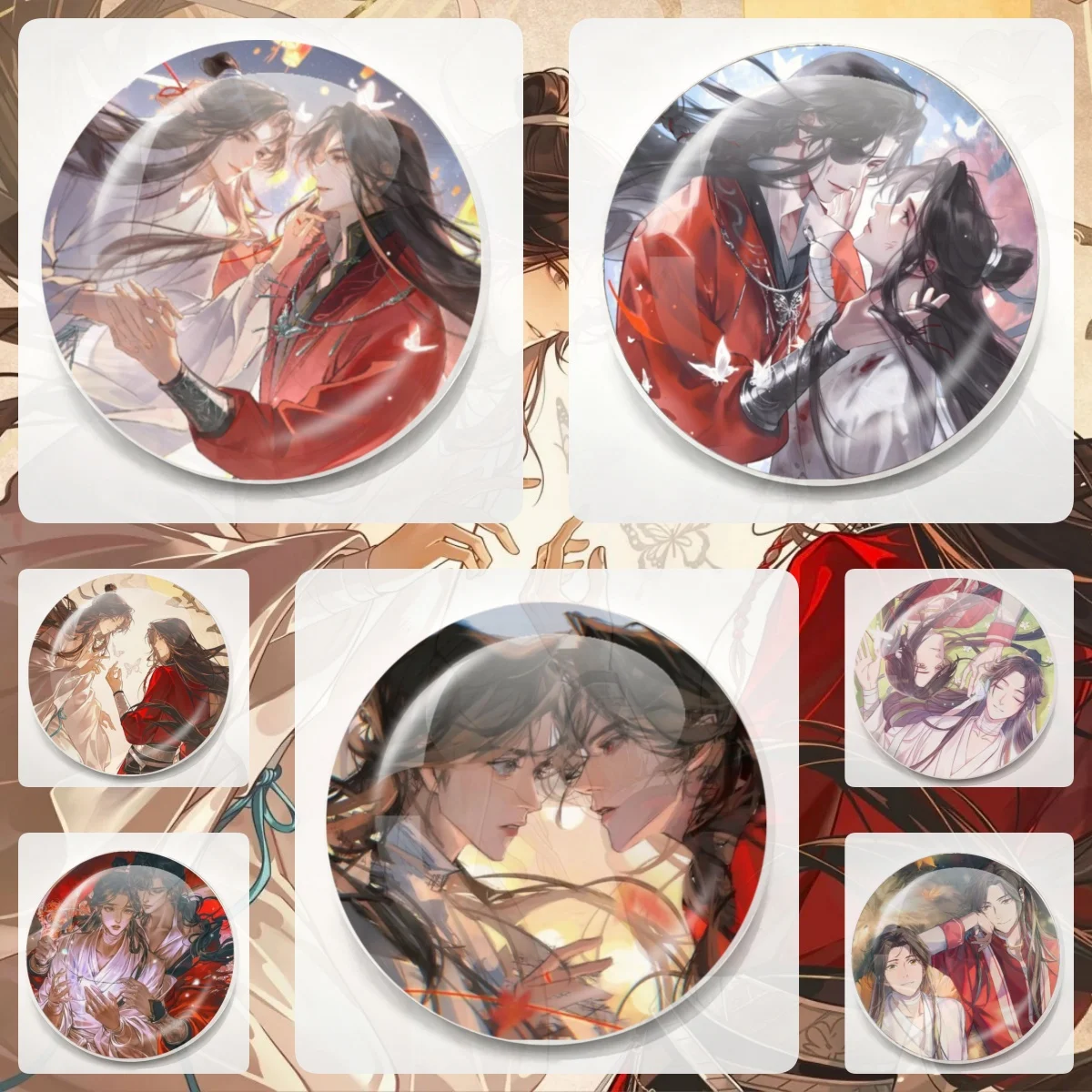 Anime Tian Guan Ci Fu Pin 20/25MM Metal Glass Brooch Heaven Official’s Blessing Hua Cheng Cartoon Lapel Pins Badge Jewelry Gift