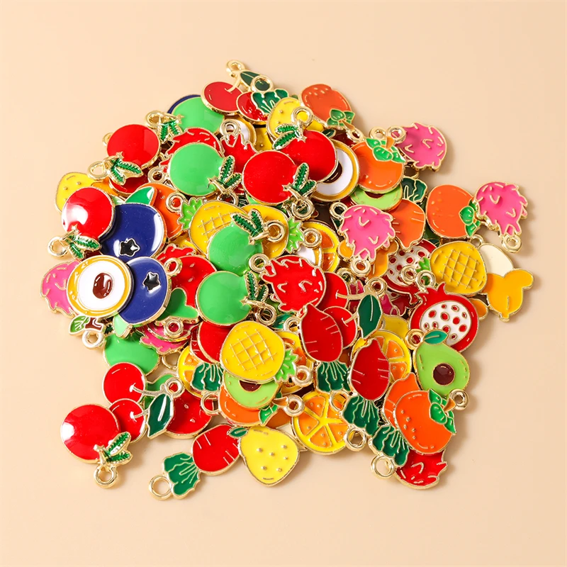 10 Stück Niedliche Emaille-Anhänger mit Fruchtmotiven (Kirsche, Pfirsich, Orange, Banane) für Schmuckherstellung, Halsketten, Ohrringe, DIY-Bastelzubehör – Detail 5
