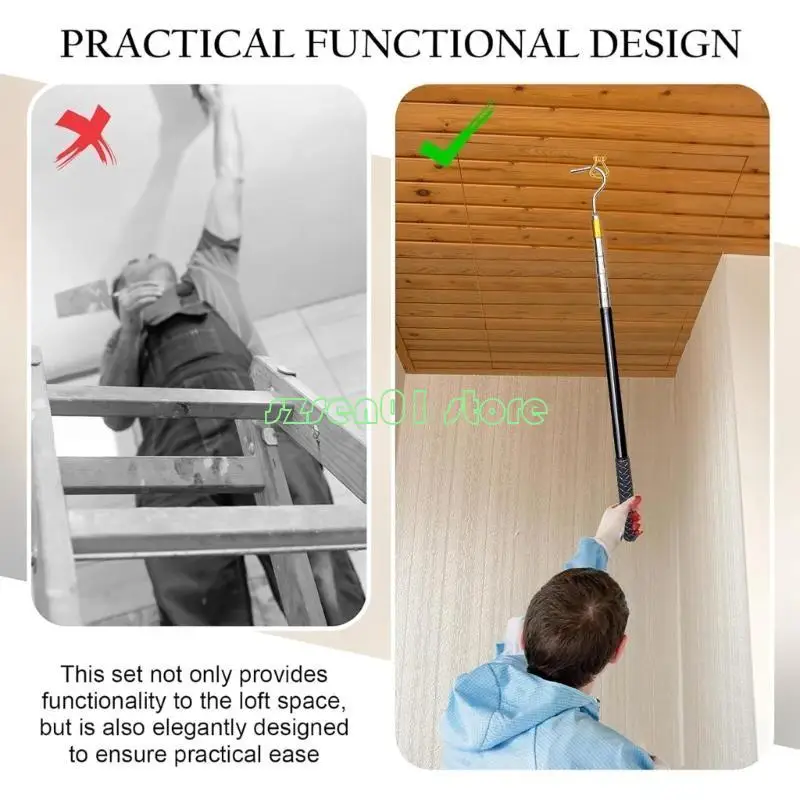 

G32A Space Saving Attic Ladder Dult Down Down Plate of Feature Обознанная 60 -дюймовая стержня и винтажные дверные кольца