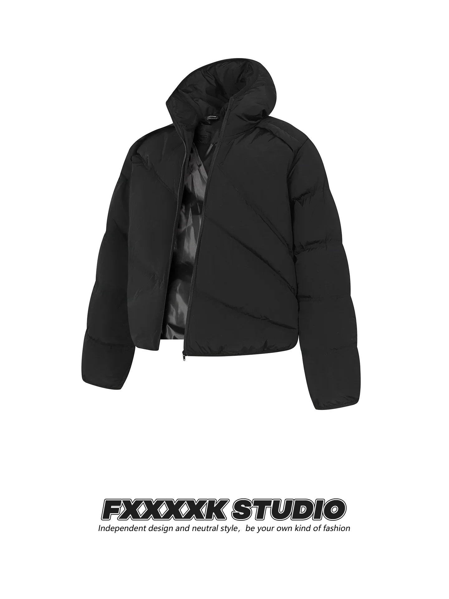 

FXK Original American Trendy Brand Design Radiation Zipper Deconstructed Hooded Thiened Cotton Jaet Outerwear