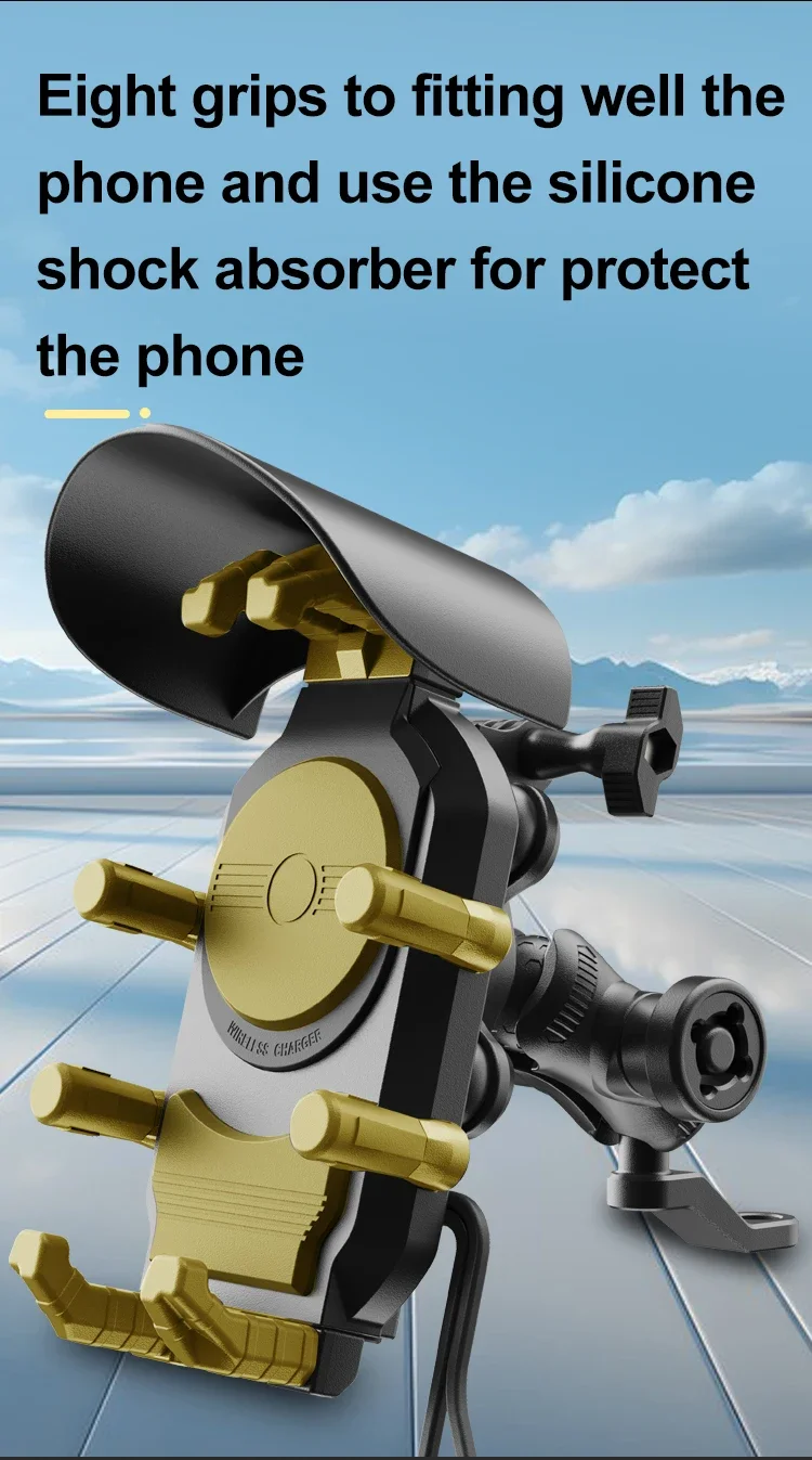 Stoßfester Motorrad-Telefonhalter, 15 W kabelloses Ladegerät und 18 W USB 30 W Typ C, schnelles Aufladen, Motorrad-Fahrrad-Roller-Ständer – Detail 7