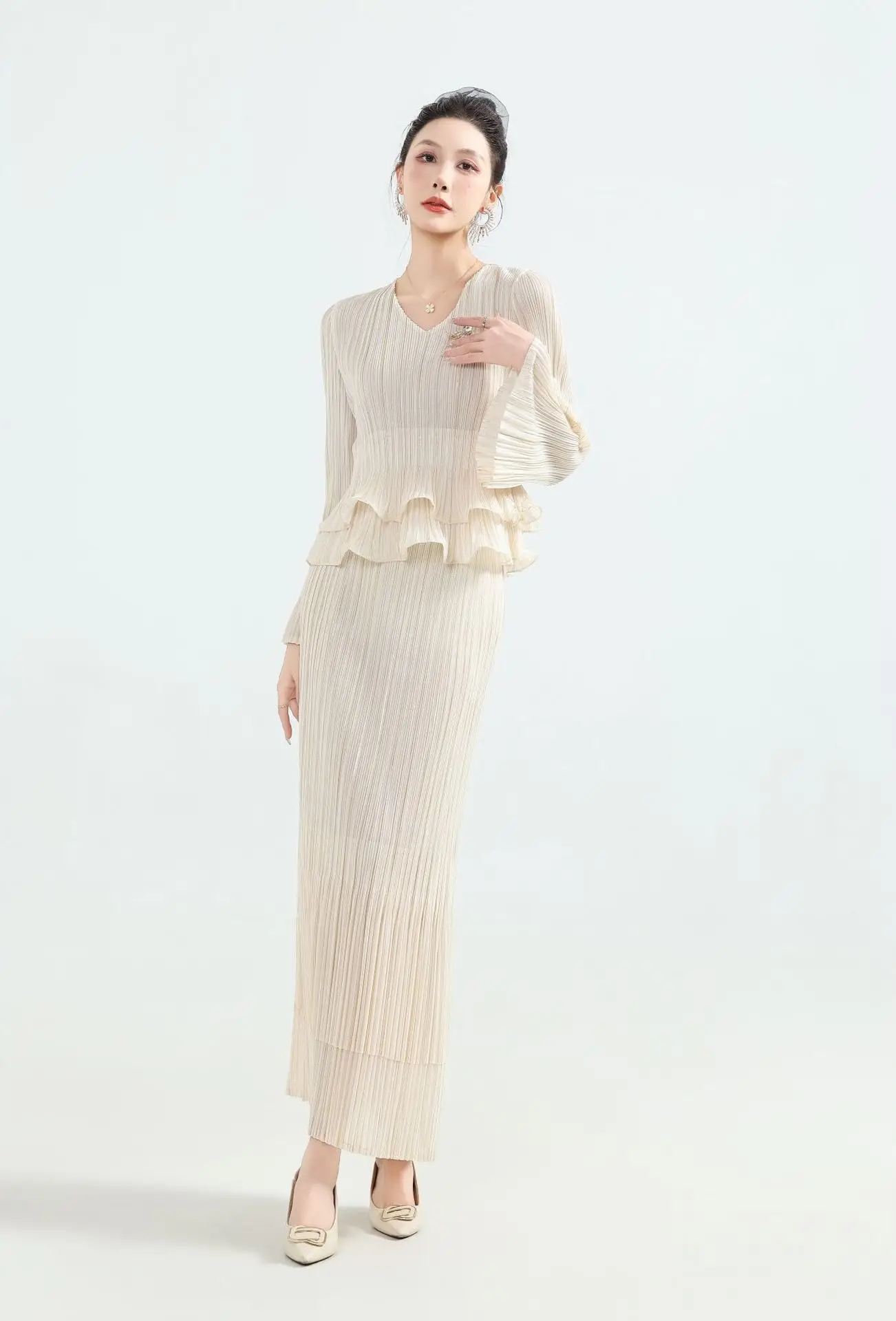Miyake 2025 Winter New Light Luxury High-end Fashion Suit Pleated Ruffle Edge Thin Slim Two-piece Set
