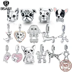 Bisaer 925 Sterling Zilveren Schattige Hond Charme Kraal Teckel Huisdier Hanger Geplatineerde Pasvorm Vrouwen Diy Armband Fijne Sieraden