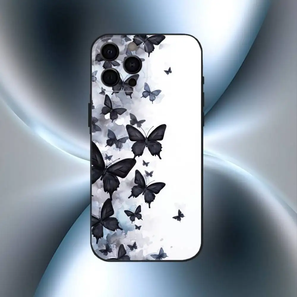 Coque de téléphone élégante à motif de chat, étui noir souple pour iPhone17,16,15,14,13,12,11 Plus,Pro Max