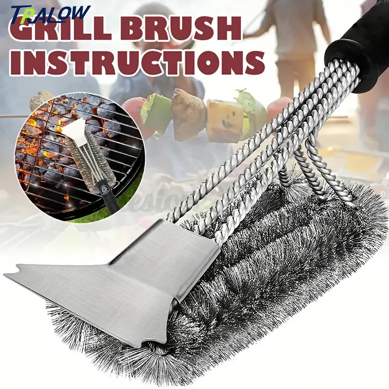 

TRALOW Grill Scraper and Brush, with Handle, Safe Wire Grill BBQ Cleaning, for Gas Infrared Charcoal Porcelain Grills Outdoor