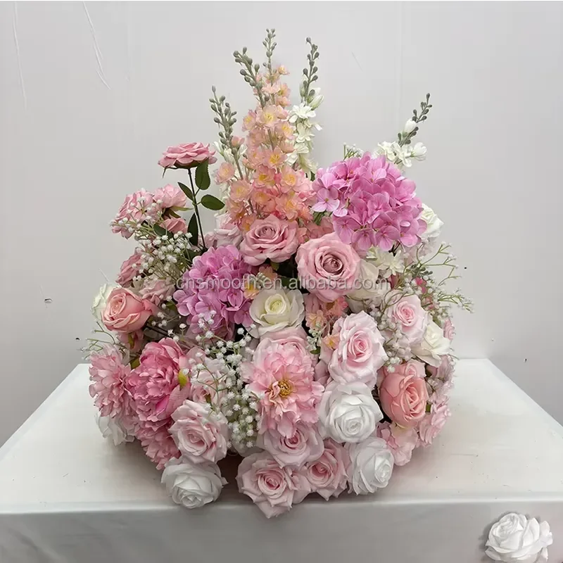 Pink Silk Rose Flower Ball Artificial Wedding Decoration Smooth White Light Centerpiece Arrangement for Party Home Decor