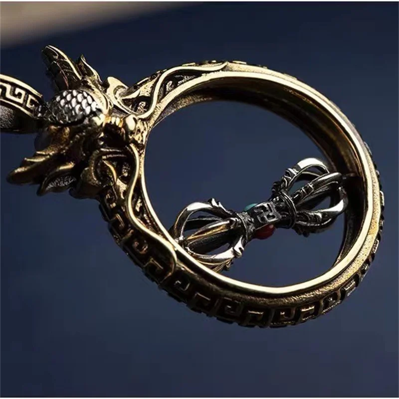 Personality Relief Dragon Head Pendant Necklace For Men Jewelry Vintage Vajra Pestle Necklace Male Choker Accessories Amulet