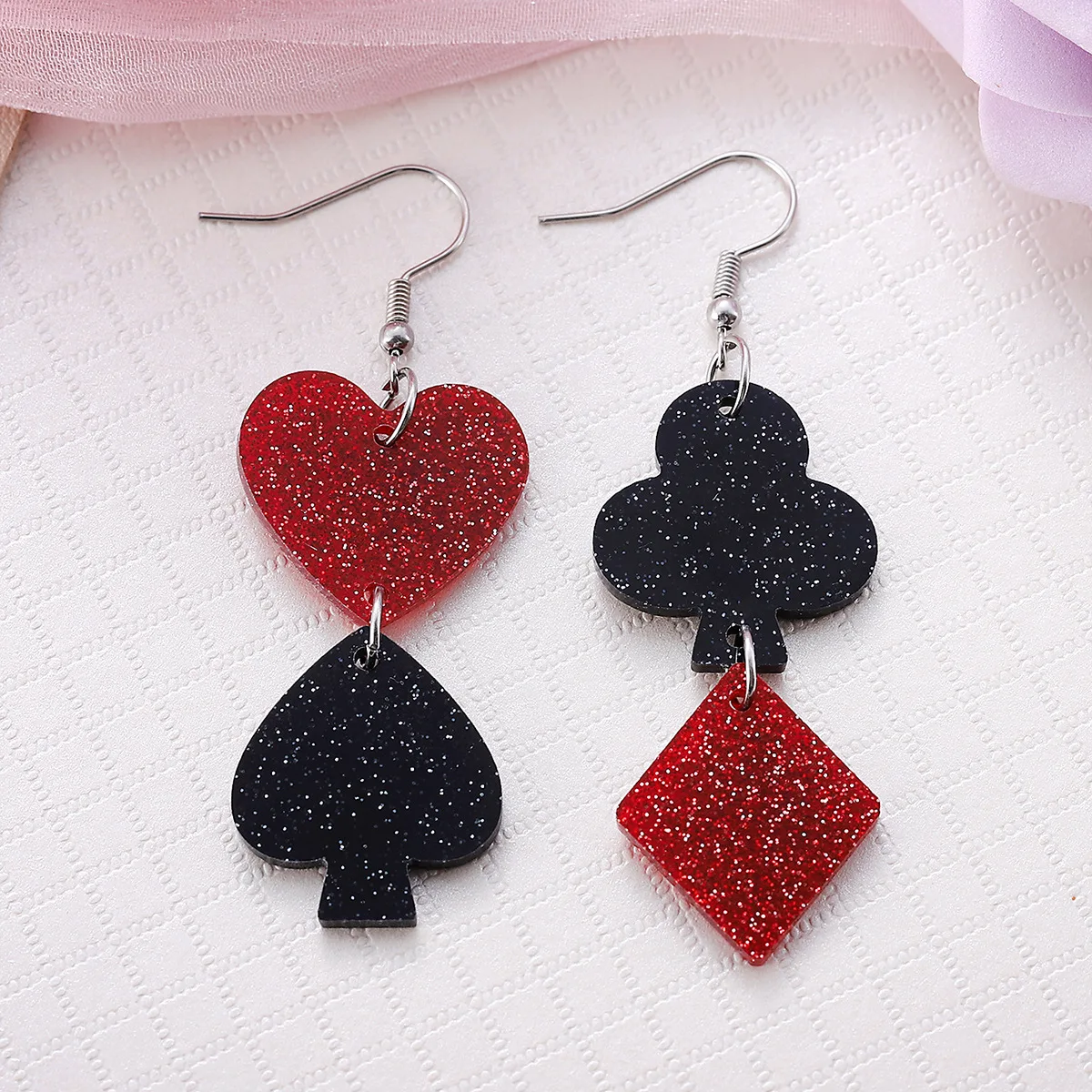 new Valentine's Day playing card color love sequined acrylic pendant earrings blingbling earrings