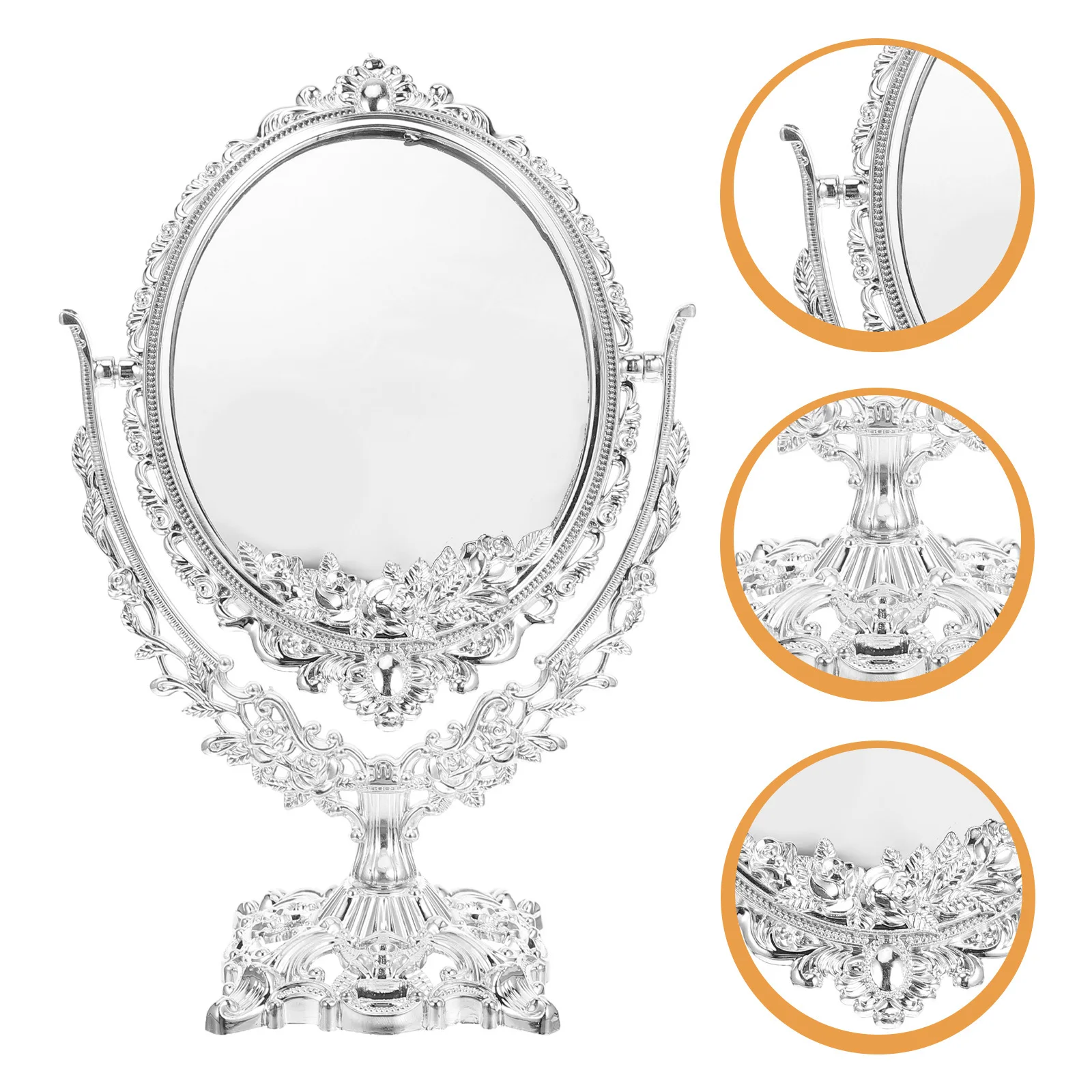 Retro Makeup Mirror 360 Swivel Oval Double Sided High Definition Vintage Standing Desk Vanity Table Vintage Table Mirror