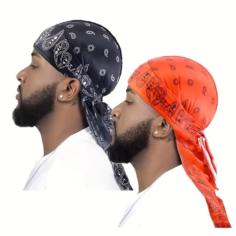 

2 шт. Модные мужские повязки на голову с принтом и длинными ушками, стильные широкие тюрбаны, винтажные аксессуары для волос