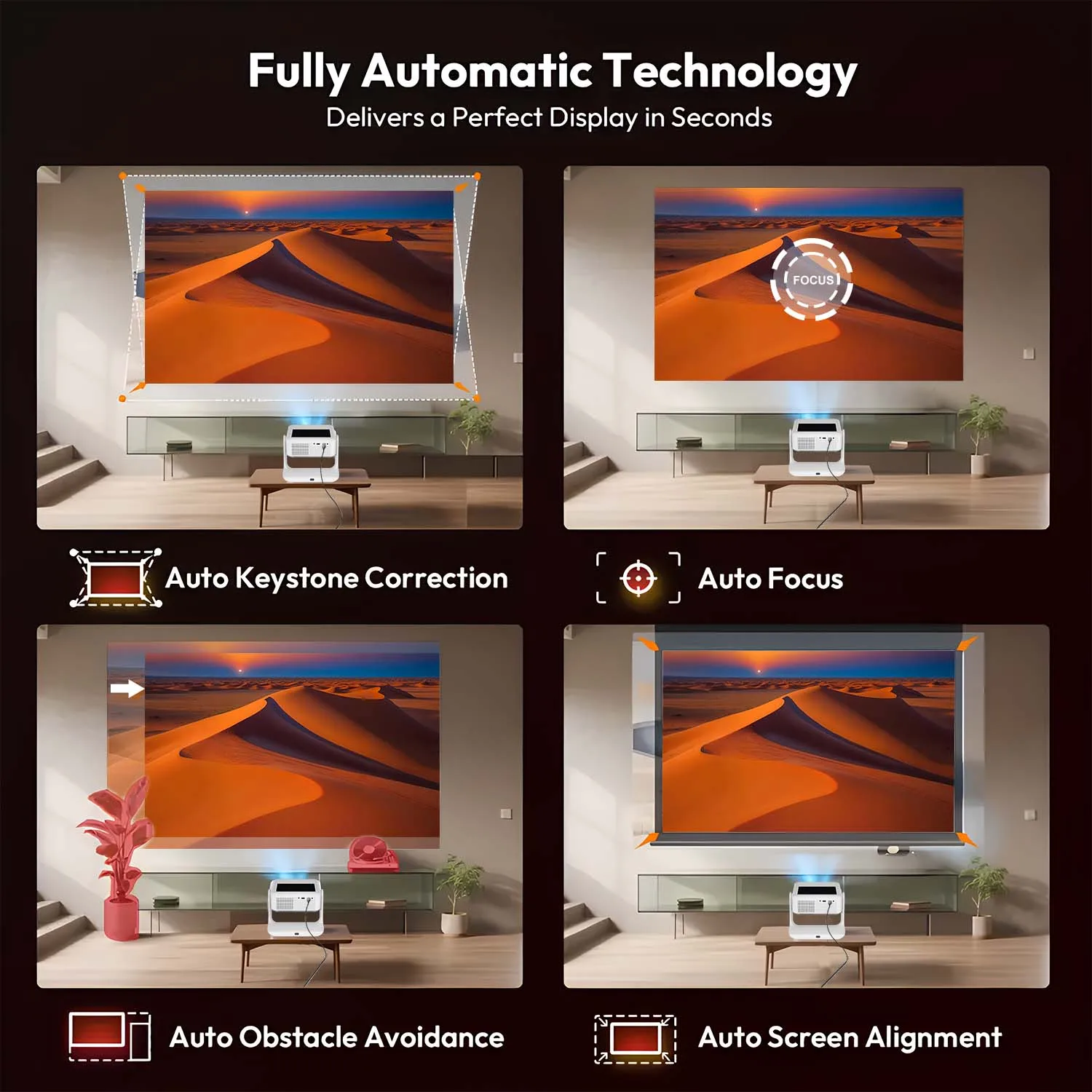 Proiettore 4K 1080P, display touch da 8", Bluetooth wireless, doppio schermo HDMI USB, mini home theater Karaoke