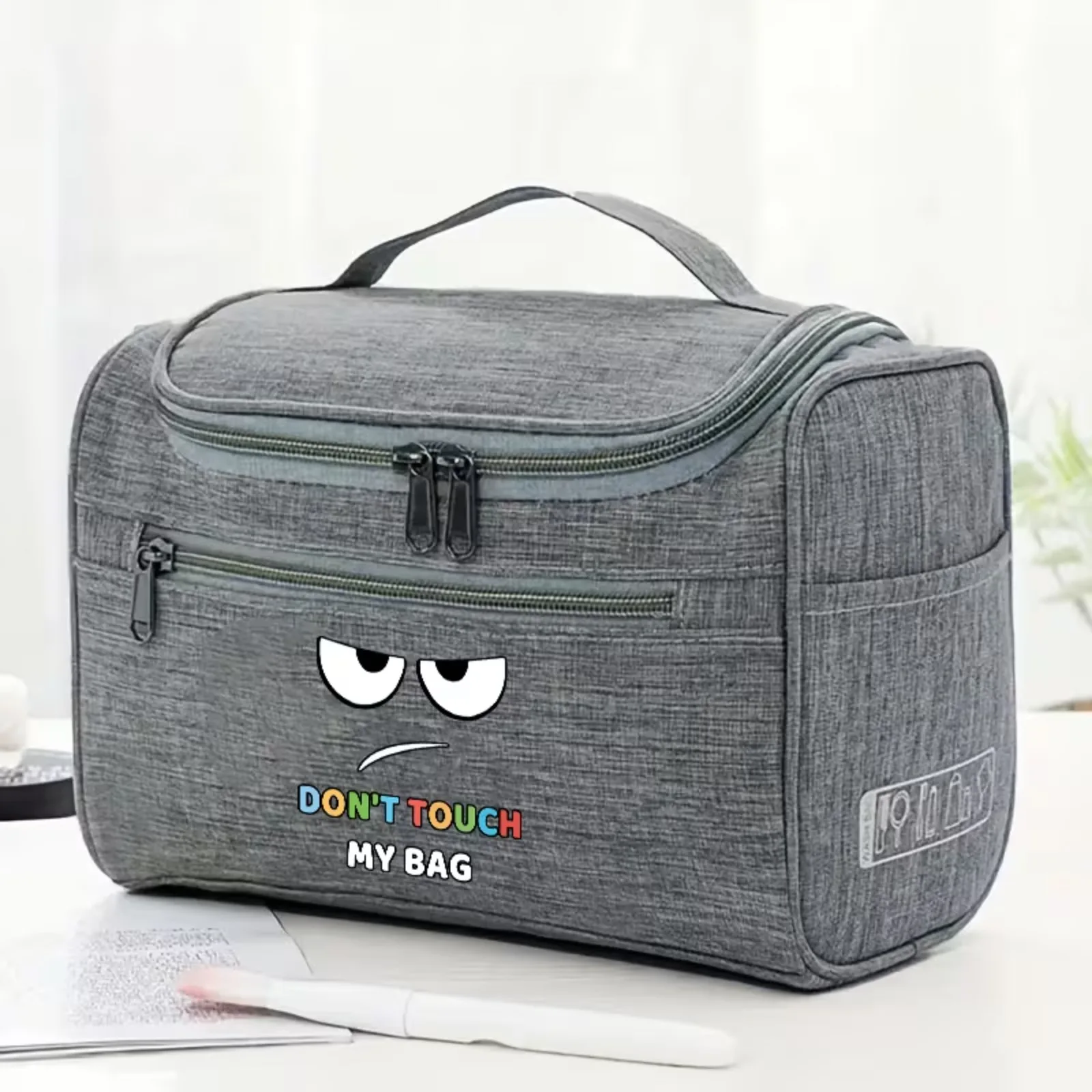 Funny Don't Touch My Bag Toiletry Bag, Cute Cartoon Print Cosmetic Pouch, Hanging Portable Travel Makeup Organizer Case