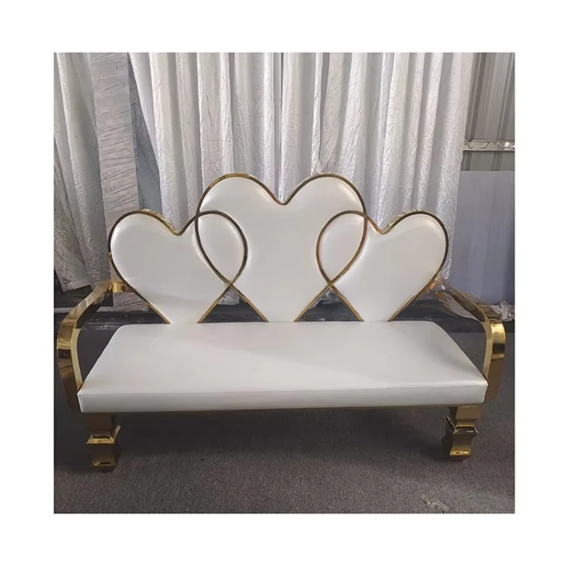 Luxury Royal Bride Groom Treasure Seat Wedding Furniture Set Metal Leather Double Sofa