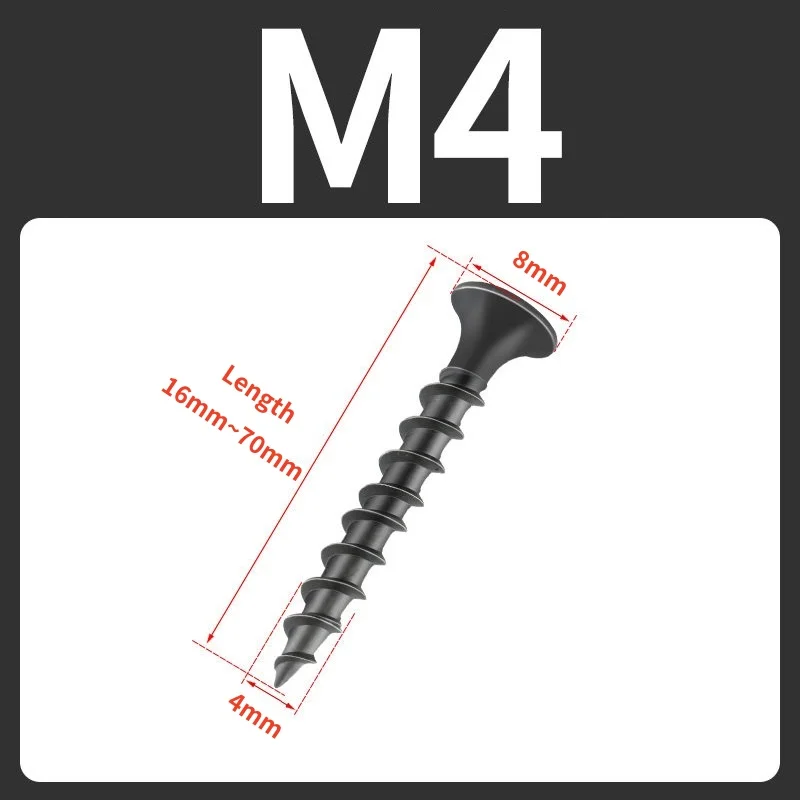 M4 Phillips Countersunk Wood Screws Carbon Steel Zinc Plated/Black Self-Tapping Fasteners for Drywall,Fiberboard,Furniture