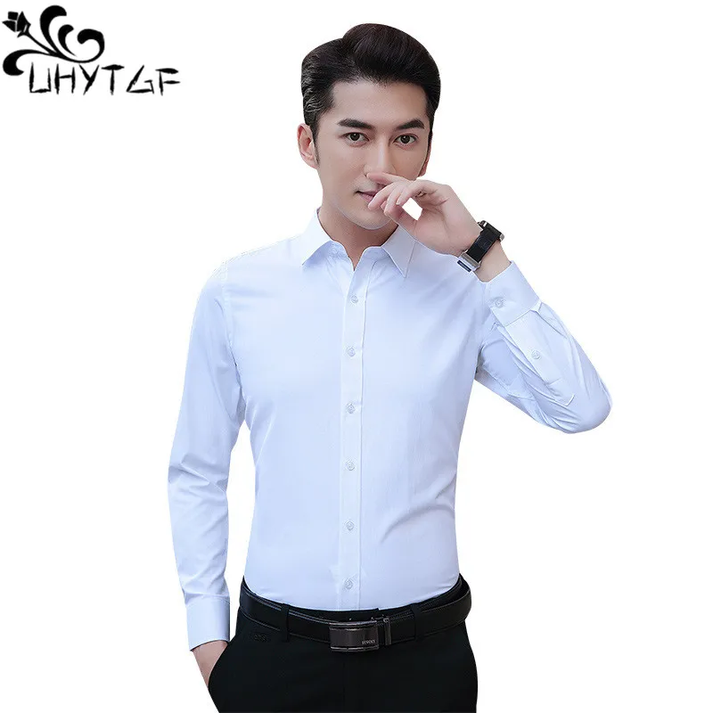 

UHYTGF 7XL 8XL Thin Shirts For Men Single Breasted Slim Autumn Blouses Male Long-Sleeved Casual Youth Men Clothes Camisas 274