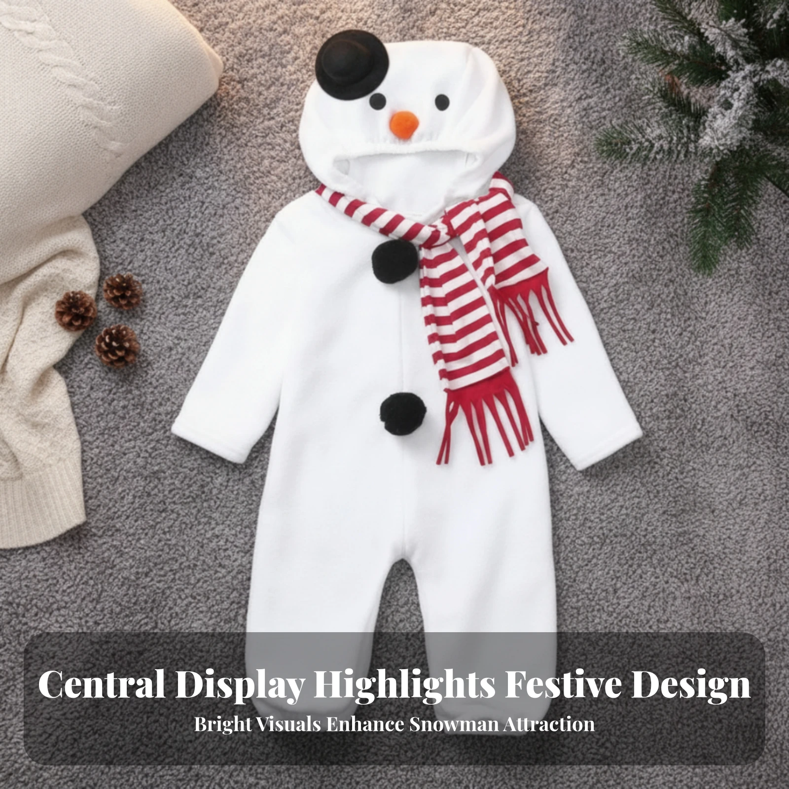 Snowman Romper with Scarf Cosy Hooded Snowman Onesie Onesie with Hood Funny Soft Pajamas Eye-Catching for Children