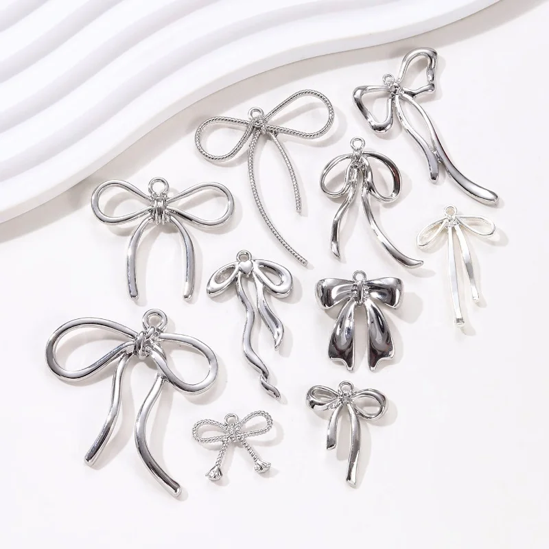 5pcs Silver Color Bow Zinc Alloy Pendant For DIY Handmade Neck Bracelet Jewelry Making