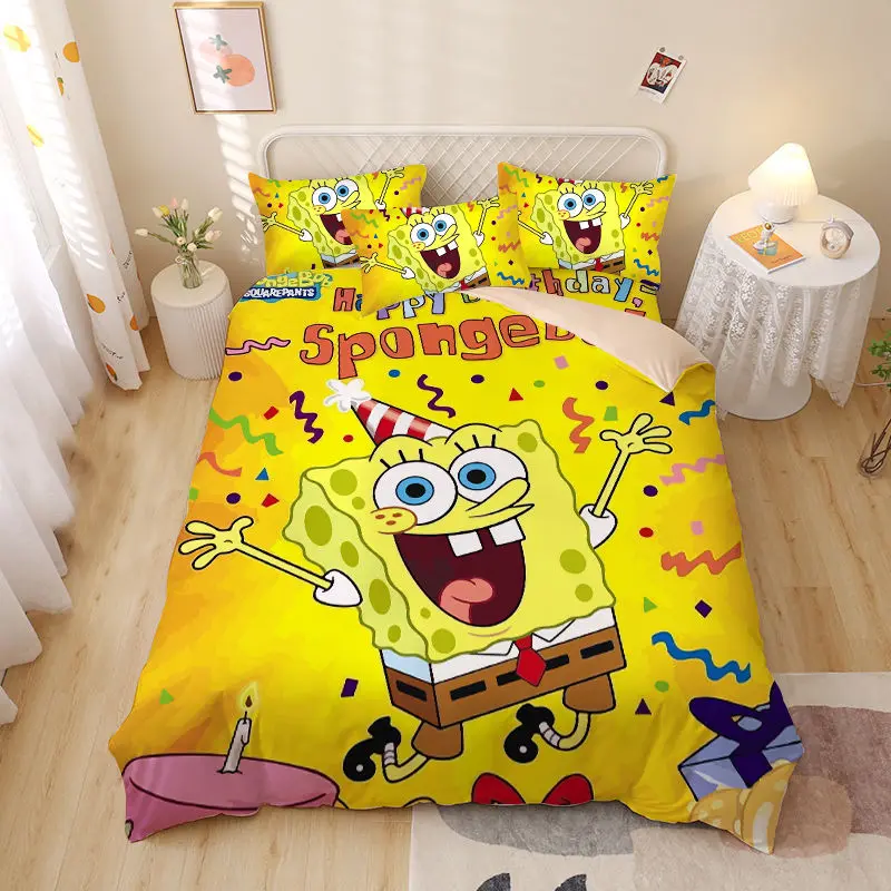 S-SpongeBob SquarePants 100% Polyester Duvet Cover Set 3D Children'S Bedding Set King Size Bedding Comforter Sets