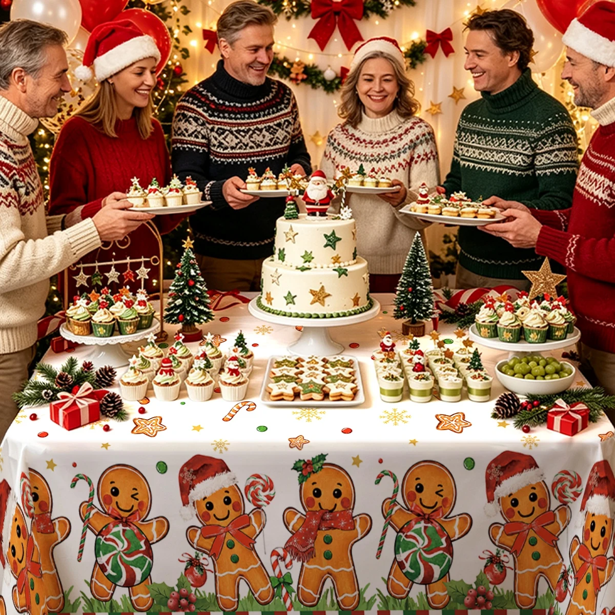 Gingerbread Man Tablecloth Merry Christmas Decor for Home 2026 Xmas Dining Table Cover Navidad Natal New Year Party Supplies view 5
