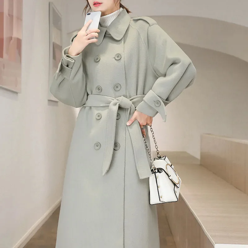Women Woolen Coat Mid Length Spring Autumn Winter New Female Hepburn Straight Tube High-end Temperament Women's Clothing ﻿