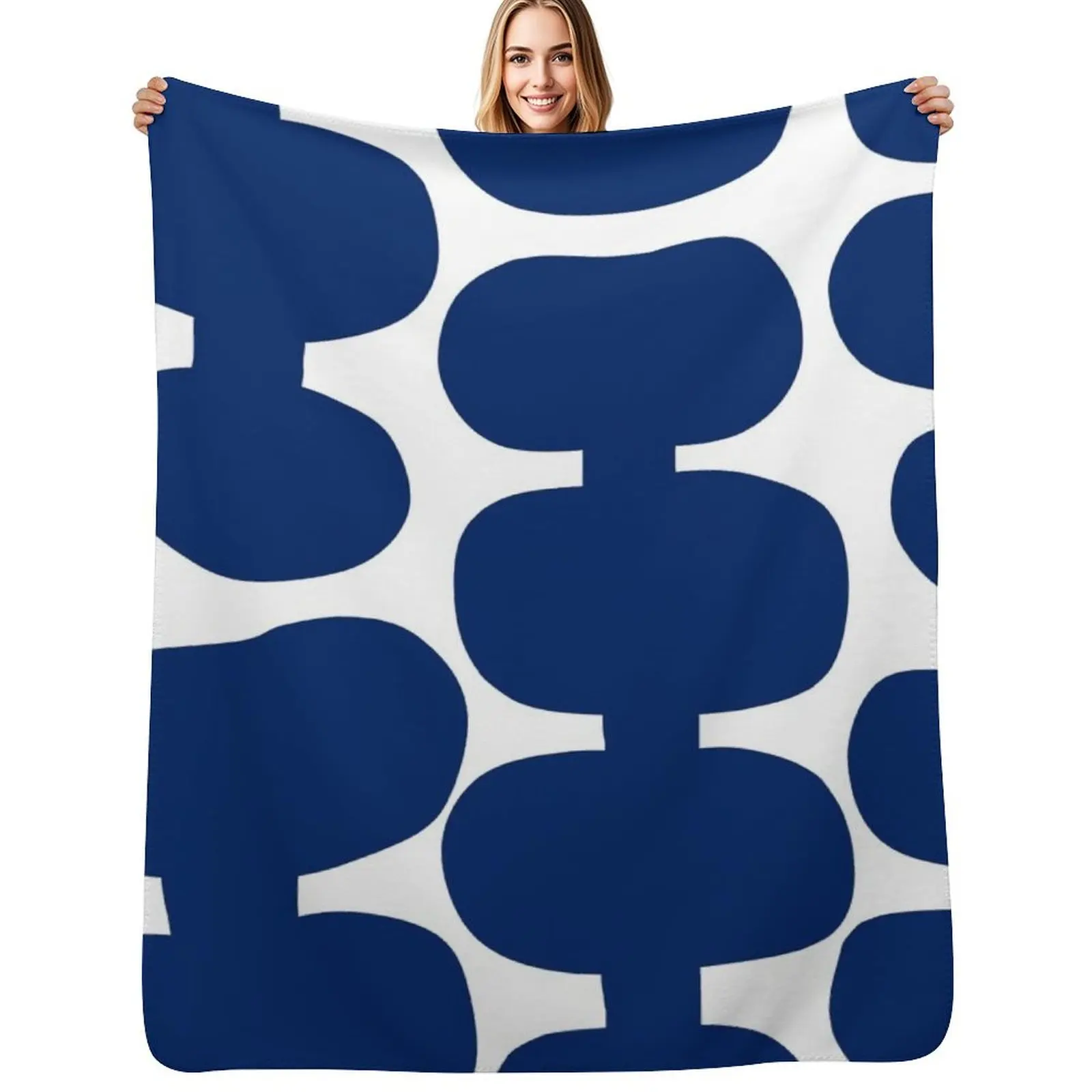 

Iconic Mid Century Modern Pattern in White and Royal Blue Throw Blanket Bed Furrys wednesday funny gift Blankets