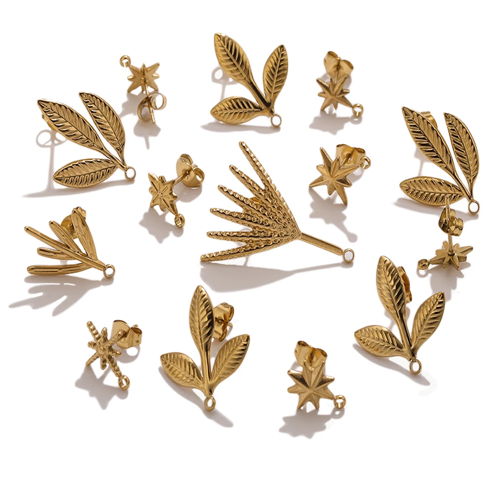 

6pcs Stainless Steel Boho Plant Leaf Earrings Posts For Earring Making Supplies Studs Connector Base Posts Jewelry Findings