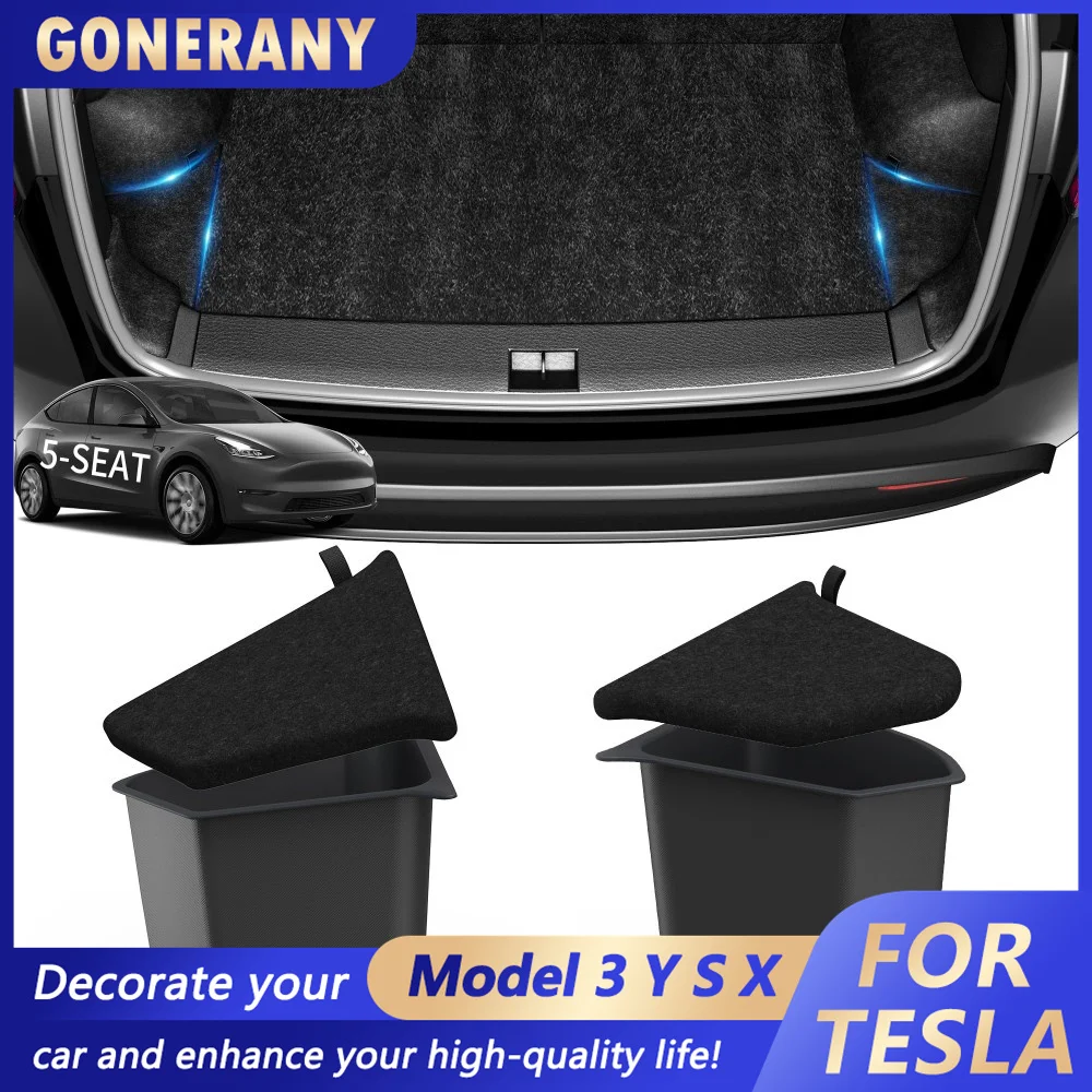 

For 2022-23 Tesla Model Y Trunk Storage Bins Rear Trunk Organizer Side Storage Boxs with Lids ABS Waterproof Odorless Protector