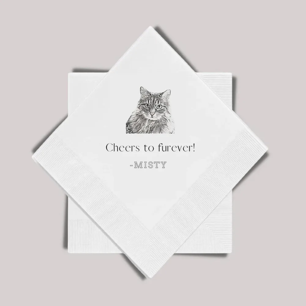 

Custom Cat Cocktail Napkins • Personalized Cat Wedding Napkins • Bridal Shower • Rehearsal Dinner Napkins •Cat Party Napkins