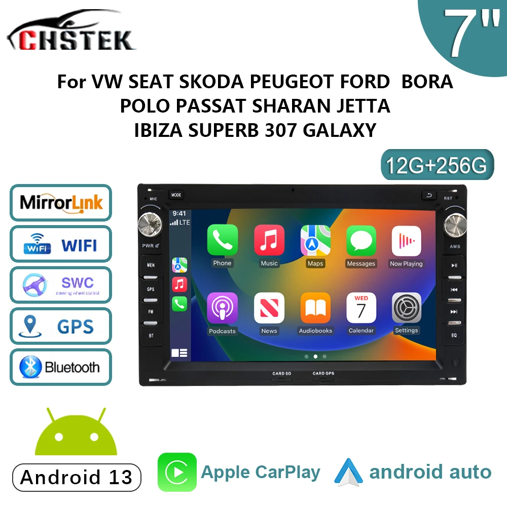 CHSTEK Car Radio Android 13 Carplay for Volkswagen BORA/PASSAT B5/SHARAN for SEAT CORDOBA 6L/SEAT LEON 1M/ Multimedia Player 4G