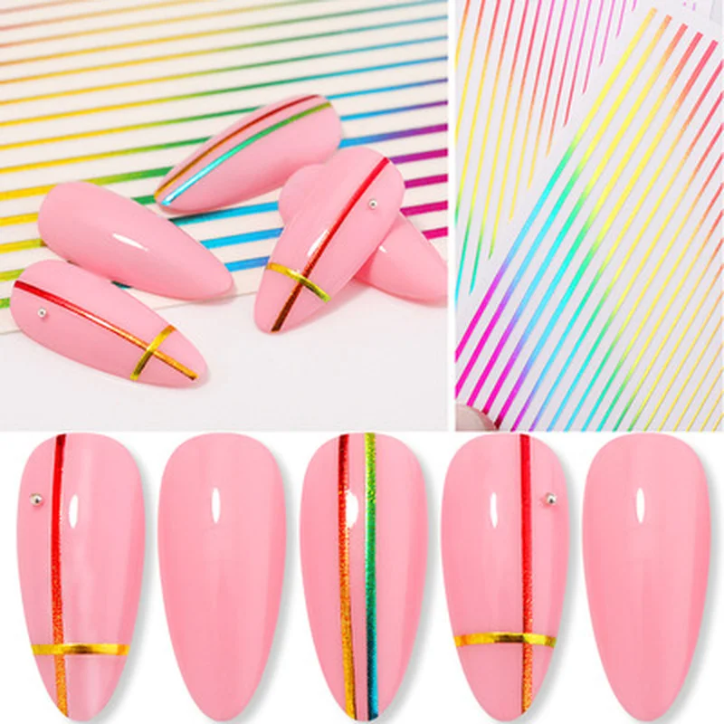 

Gold 3D Nail Sticker Curve Stripe Lines Nails Stickers Gradient Adhesive Striping Tape Nail Foil Nail Art Stickers Decals Silver