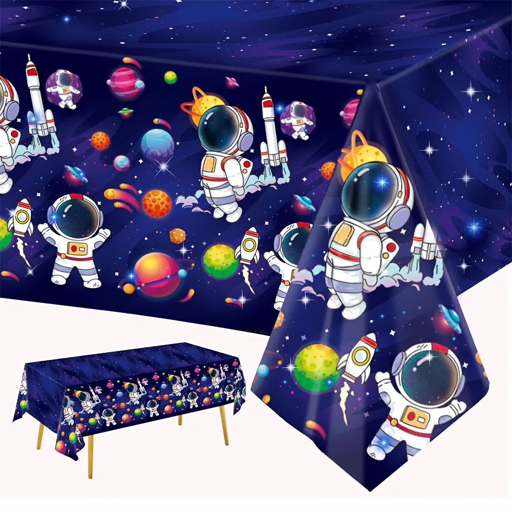 1 Piece of Home-Use Space-Themed Astronaut Pe Disposable Waterproof Birthday Party Tablecloth, Banquet Party Birthday Tablecloth Decoration Supplies