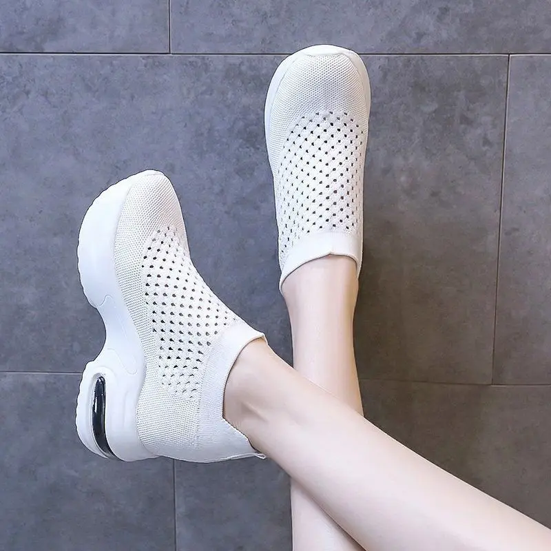 

Women's 2026 New Breathable Mesh Elevator Sneakers Summer Thick Sole Slip On Casual Walking Shoes