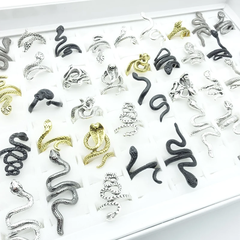 20/50/100pcs Snake Vintage Rings For Men Women Punk Fashion Finger Jewelry Accessories In Black Gold Silver Colors Wholesale Lot