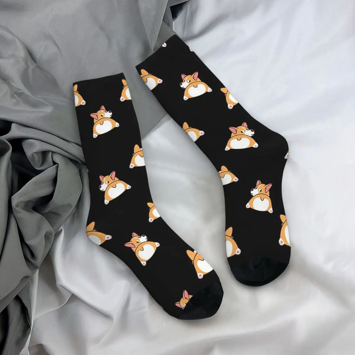 Funny Cute Corgi Butt Pattern Dark Socks Harajuku Super Soft Stockings All Season Long Socks Accessories for Man\'s Woman\'s Gifts