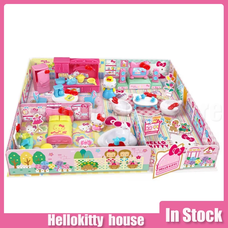 

Sanrio Toys Hellokitty House Toy For Kid Home Set Cute Deluxe Room Figure Hello Kitty Small House Decor Модель Подарок на день рождения