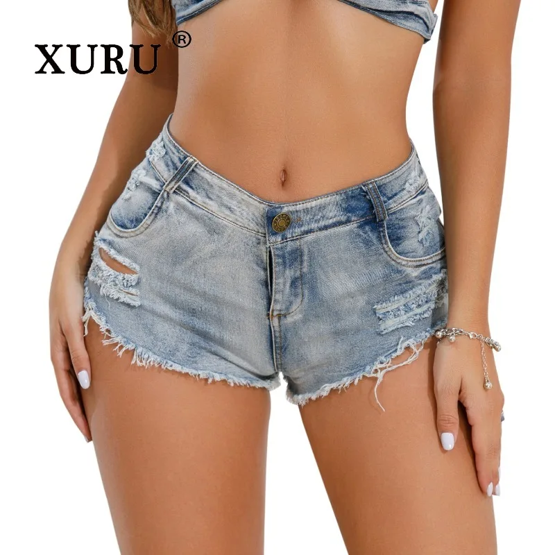 XURU - European and American New Women's Fringed Sexy Jeans, Summer Bar Spicy Girl Denim Shorts Hot Pants