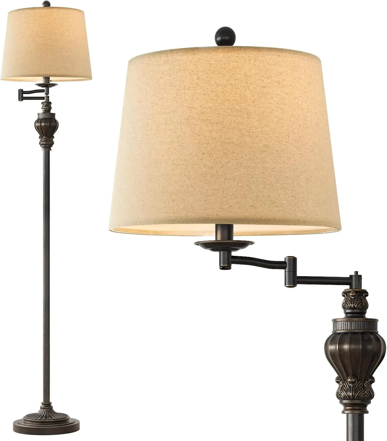 

61" Vintage Floor Lamp with 350° Adjustable Swing Arm, Standing Lamp for Bedroom Living Room, Retro Farmhouse Mid Century Light Decor