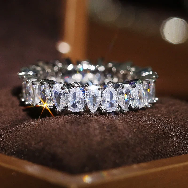 Eternity Band ring Pear cut AAAAA cz Silver Color Engagement Wedding Rings for women Bridal Fine Party Jewelry Gift