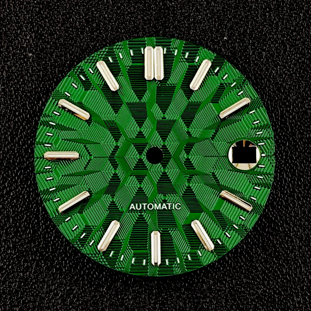 Nh35 dial 28.5mm logotipo personalizado dial relógio automático masculino mostrador luminoso verde adequado para movimento nh35 acessórios de relógio
