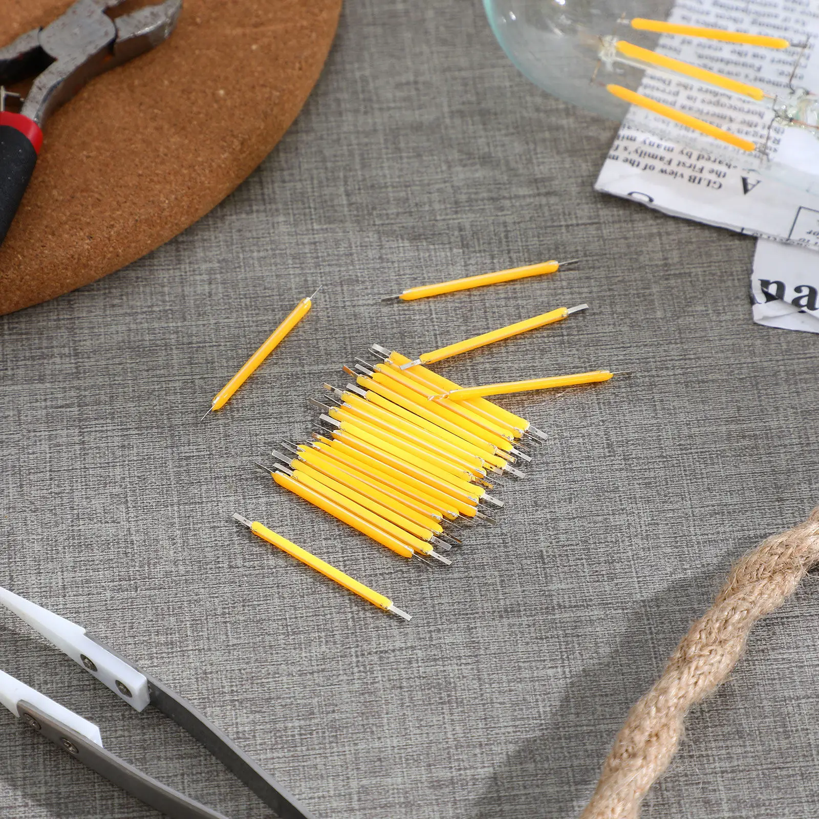 

100Pcs Warm Light Filament LED Hard Filament 38Mm for Retro Bulb Repair Lamp Parts Lighting Fixture Diode Bead Replacement