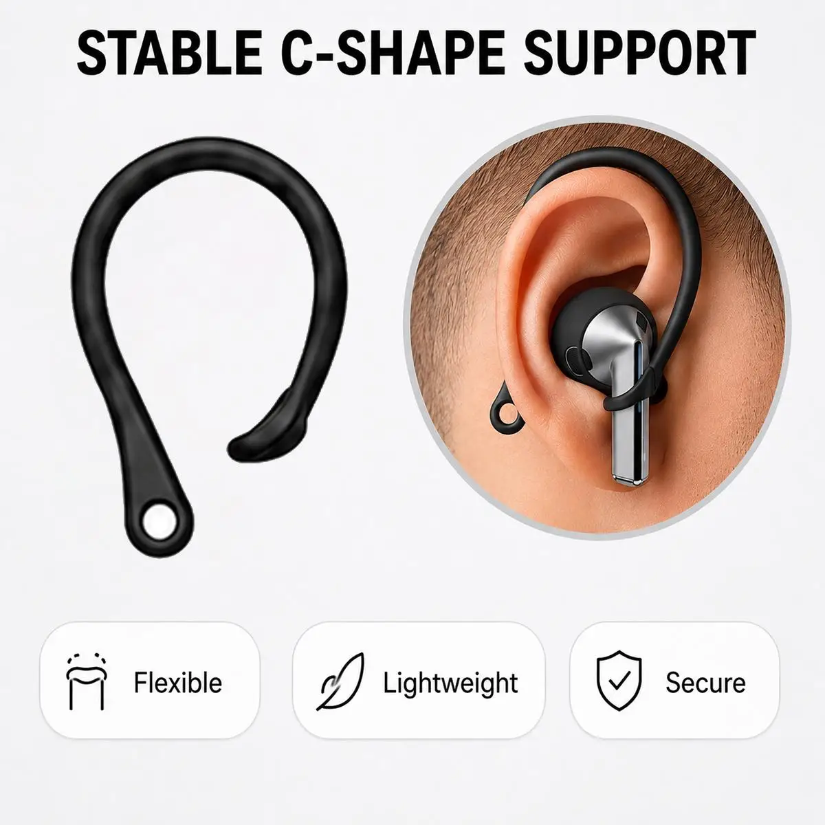 For Galaxy Buds3 Pro XDcase Silicone Sports Anti-Slip Ear Covers & Ear Hooks & Anti-Lost Strap Combo Set(Black) image 4