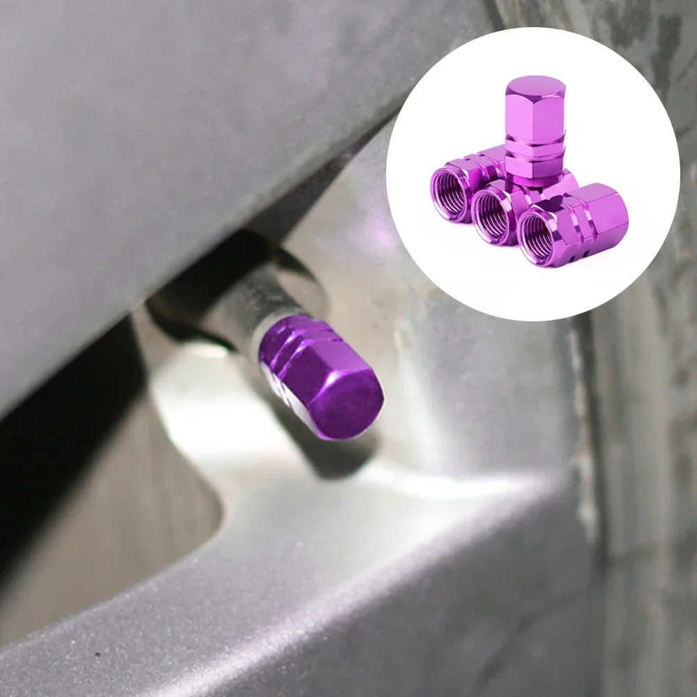 

4pcs Auto Purple Chrome Aluminum Caps Tyre Cover Parts Car Tire Wheel Rims Stem Air Valve Caps Car Exterior Accessories