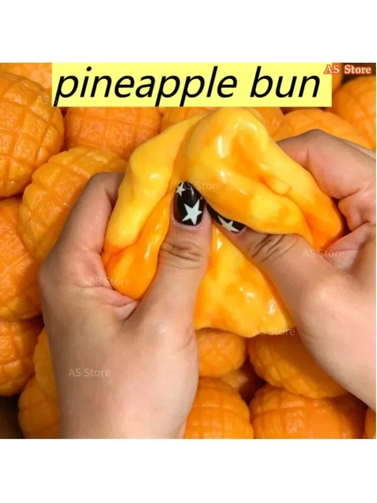 Lebensmittelförmiger Stressball Ananas-Brötchen Quetschspielzeug Formbarer Hüpfball Sensorisches Anti-Stress Fidget-Spielzeug Quetschspielzeug