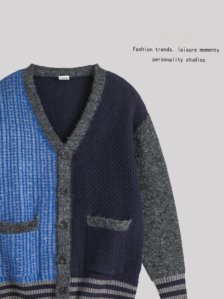 

ANXIE High Street Color Blo Sweater Cardigan Men's Women's Casual Loose Fit Autumn Faion Trendy Design