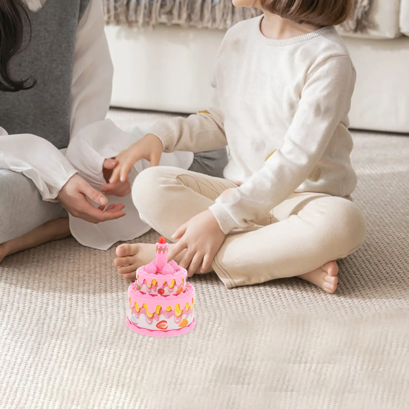 Multifunctional Birthday Cake Light Music Pretend Play Small Cake Kids Playing House Fun Simulation Playing House Toys
