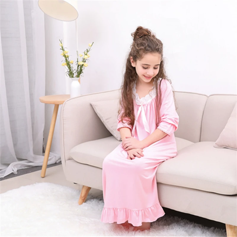 Girl Nightgown Sleepwear Children Pajama Dress Soft and Comfortable Long Sleeve Girls Princess Nightdress Home Wear for Kids