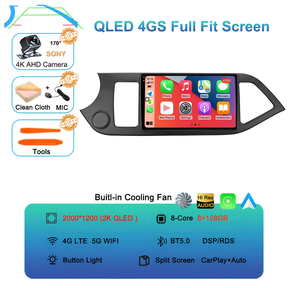 Android 16 Carplay Auto Voor KIA PICANTO Morning 2011 2012 2013 2014 2015 2016 Multimedia Auto Radio Navigatie Speler WIFI + 4G DSP