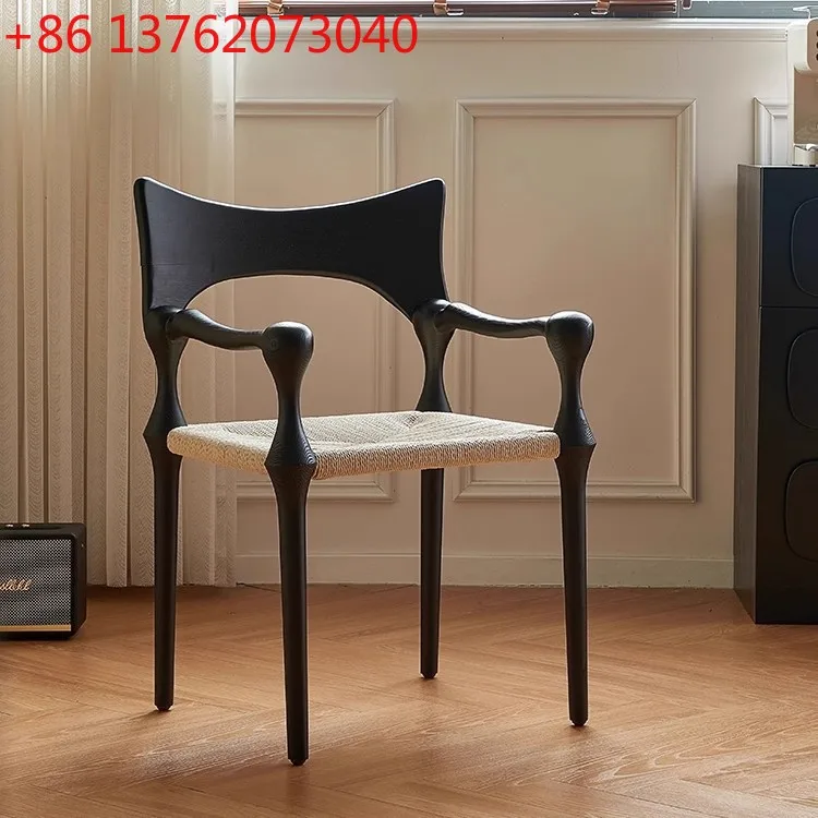 

Nordic solid wood rope dining chair modern minimalist designer back chair