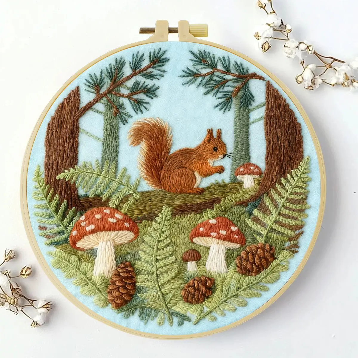 1 Stück 20X20CM/15X15CM 7,87/6,3 Zoll Die Eichhörnchen im Wald Stickerei-Starter-Kit DIY-Kit DIY-Stickerei-Set Handarbeiten – Detail 2