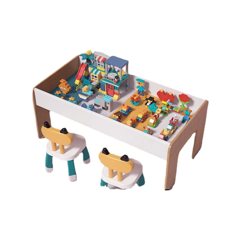 Hxl Children's Multi-Functional Solid Wood Building Table Particles Gaming Table Assembled Puzzle